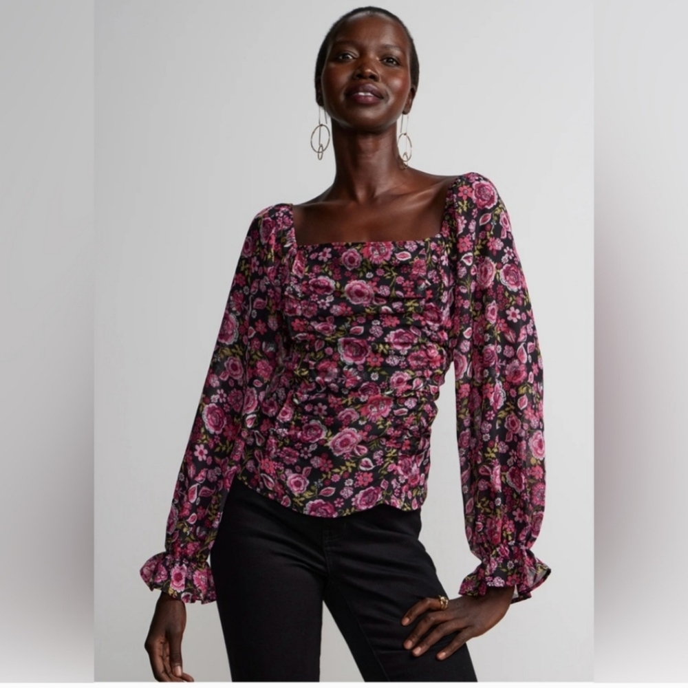 NWT NY&CO. FLORAL SQUARE NECK TOP XL